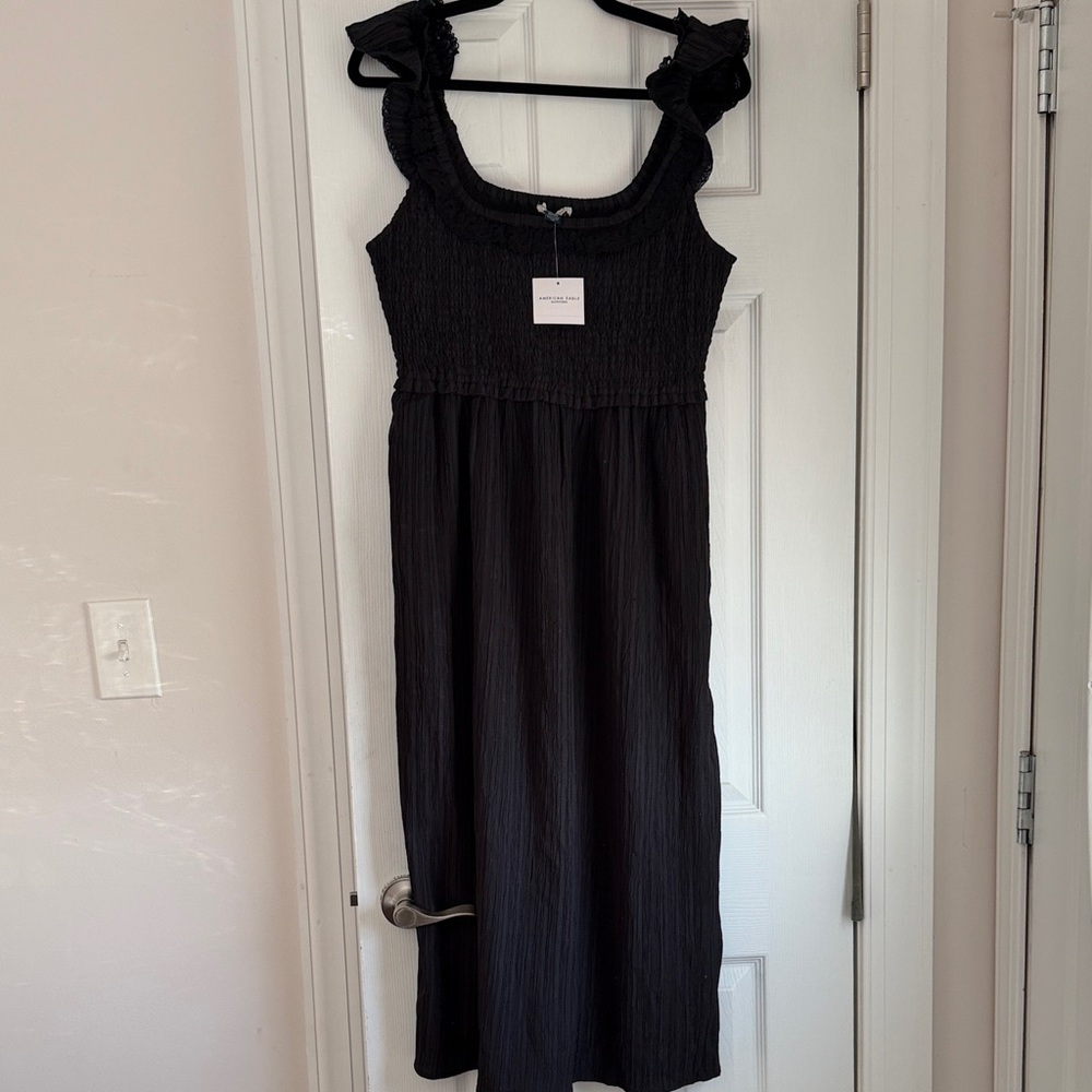 American Age Black Ruffled Dress